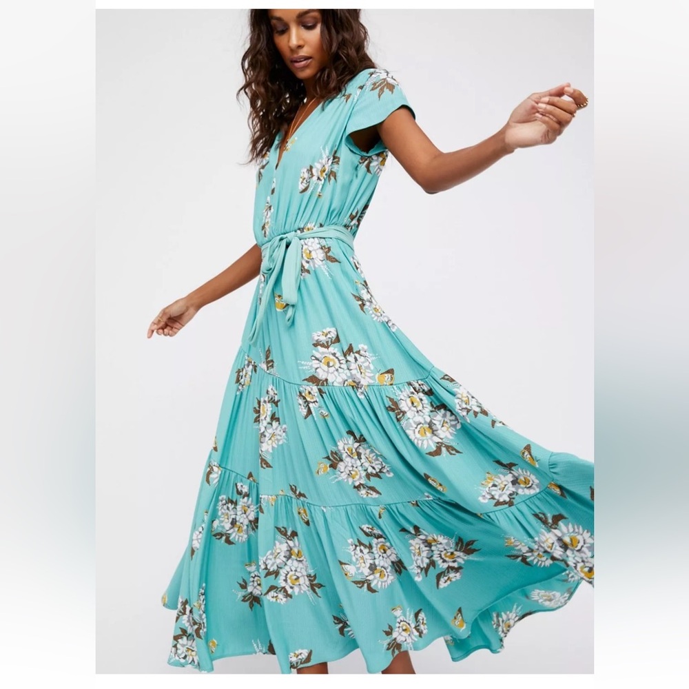 Free People Teal Floral Maxi Dress